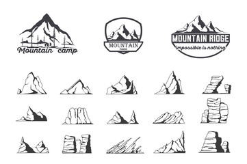 Mountain logo emblem set with type design. Stock vector.