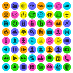 Modern flat icon set of web, multimedia and business icons on a