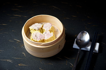 Dimsum in bamboo container