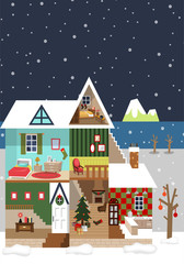 Obraz na płótnie Canvas House cutaway and decoration on Christmas day