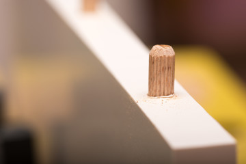 Shallow depth of field and wooden dowel in the wood