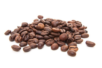 Fresh roasted coffee beans. All on white background