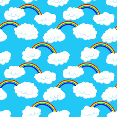Seamless pattern with clouds and rainbow