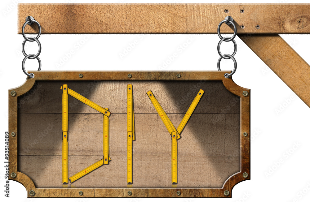 Poster diy sign with wooden ruler / sign with wooden folding ruler in the shape of text diy (do it yourself
