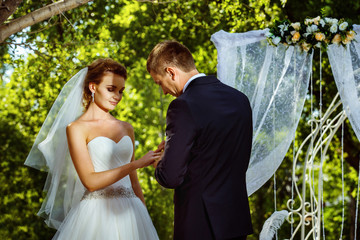 Closeup portrait of elegant wedding ceremony. 