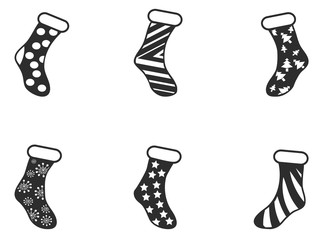 black Christmas socks icon set