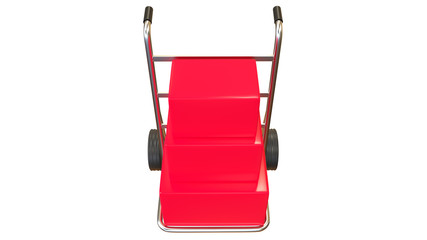 Luggage trolley with red coloured luggage parcels