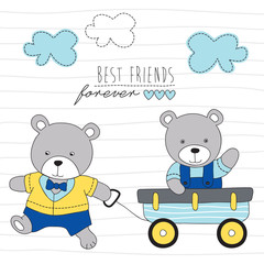 playing teddy bears vector illustration