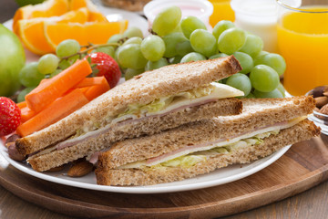 lunch with sandwiches, drinks and fresh fruit