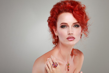 Red hair. Fashion girl portrait.Accessorys.