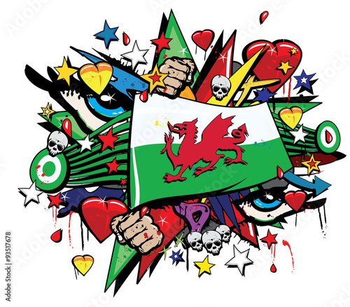 Wales Welsh Cymru Flag Jack Graffiti Pop Art Graff Street Art