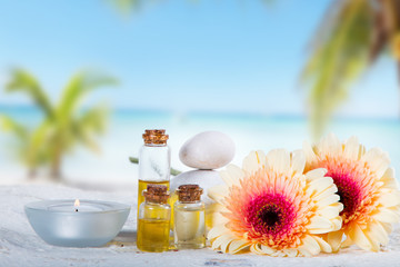 Spa concept with tropical beach, relax exotic , therapy massage