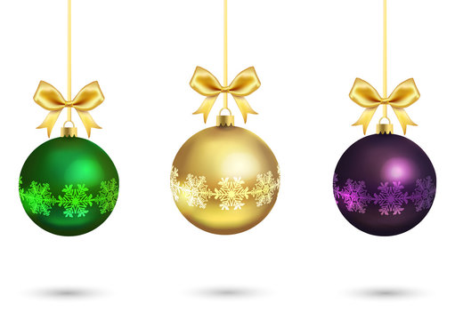 Christmas colorful balls with gold ribbon 