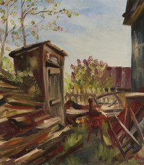 Suburban landscape. Oil painting