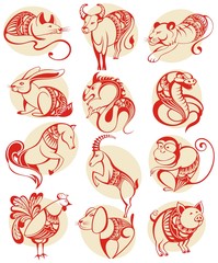 Chinese papercut Zodiac icons.