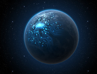 Planet With Illuminated Network