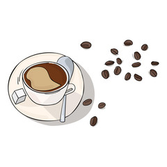 Coffee in cup and beans vector illustration