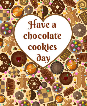 Gift card background with chocolate cookies and place for your