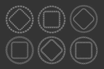 Hand drawn geometric frame set in tribal doodle style