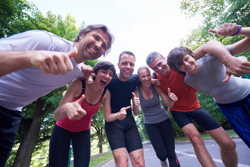 jogging people group have fun