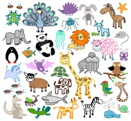 Childrens drawing doodle animals