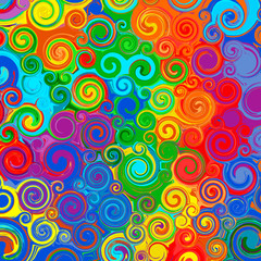 Abstract rainbow curved stripes color line art swirl pattern vector background