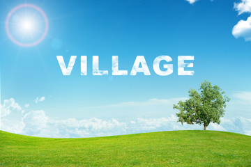 Fototapeta na wymiar Landscape with village word