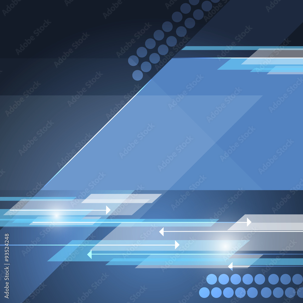 Poster abstract vector blue background with technological pattern and arrows.