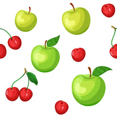  seamless pattern with cherries and apples