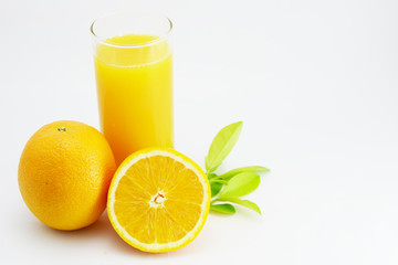 orange and drink on white background