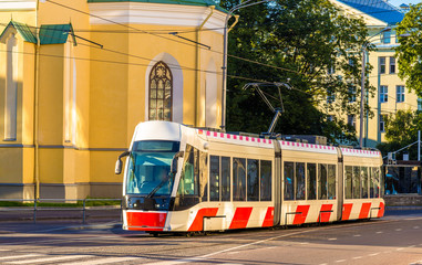 Fototapeta premium Tram in the city centre of Tallinn - Estonia