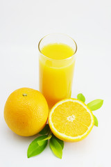 orange and drink on white background