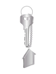 silver key with a tag on white background
