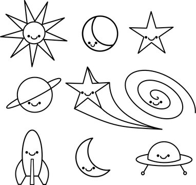 Cute simple line Icons of the universe 