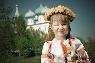 Fototapeta premium Russian girl on church