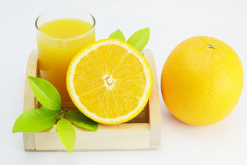 orange and drink on white background