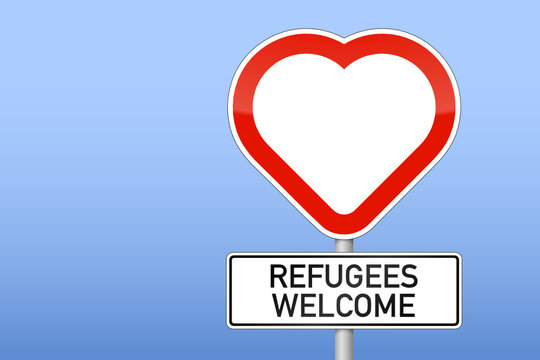 verkehrszeichen herz-form refugees welcome I