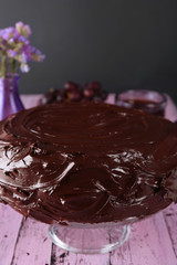 fantastic chocolate cake on unfocused background