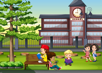 Children hanging out at the school ground