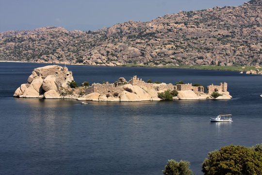 The ruin of the old castle on Lake Bafa, Turkey