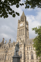 Oliver Heywood Statue and the Town Hall, Albert Square, Manchest