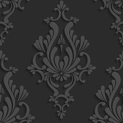 Black 3d Floral Damask Seamless Pattern