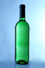 wine bottle on blue background