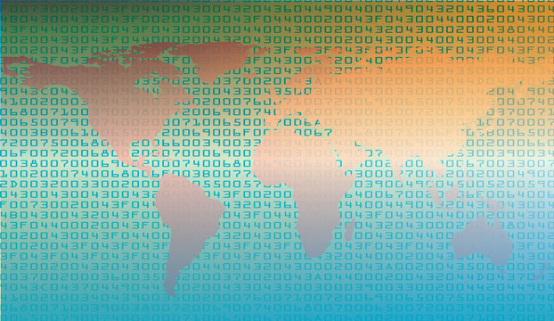 Abstract security background with HEX-code and map of world