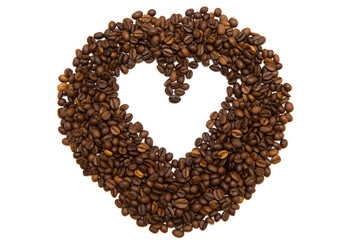 heart made of coffee beans on white