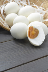 Salted duck eggs on wooden backgroud