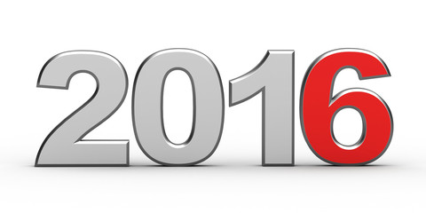 3d new year 2016 isolated over white background