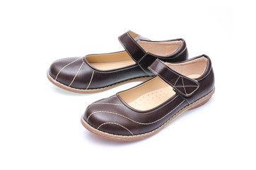 Woman leather shoes isolated over white background