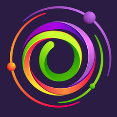 O letter logo with atoms orbits.