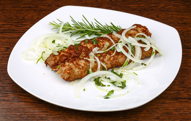 Kebab with onion rings